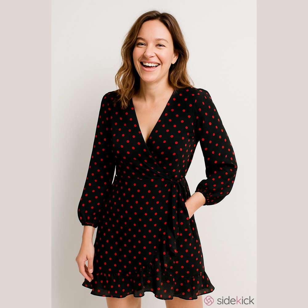 Banana Republic Women's All Over Flowy Heart Print Ruffle Wrap Dress, Size 4